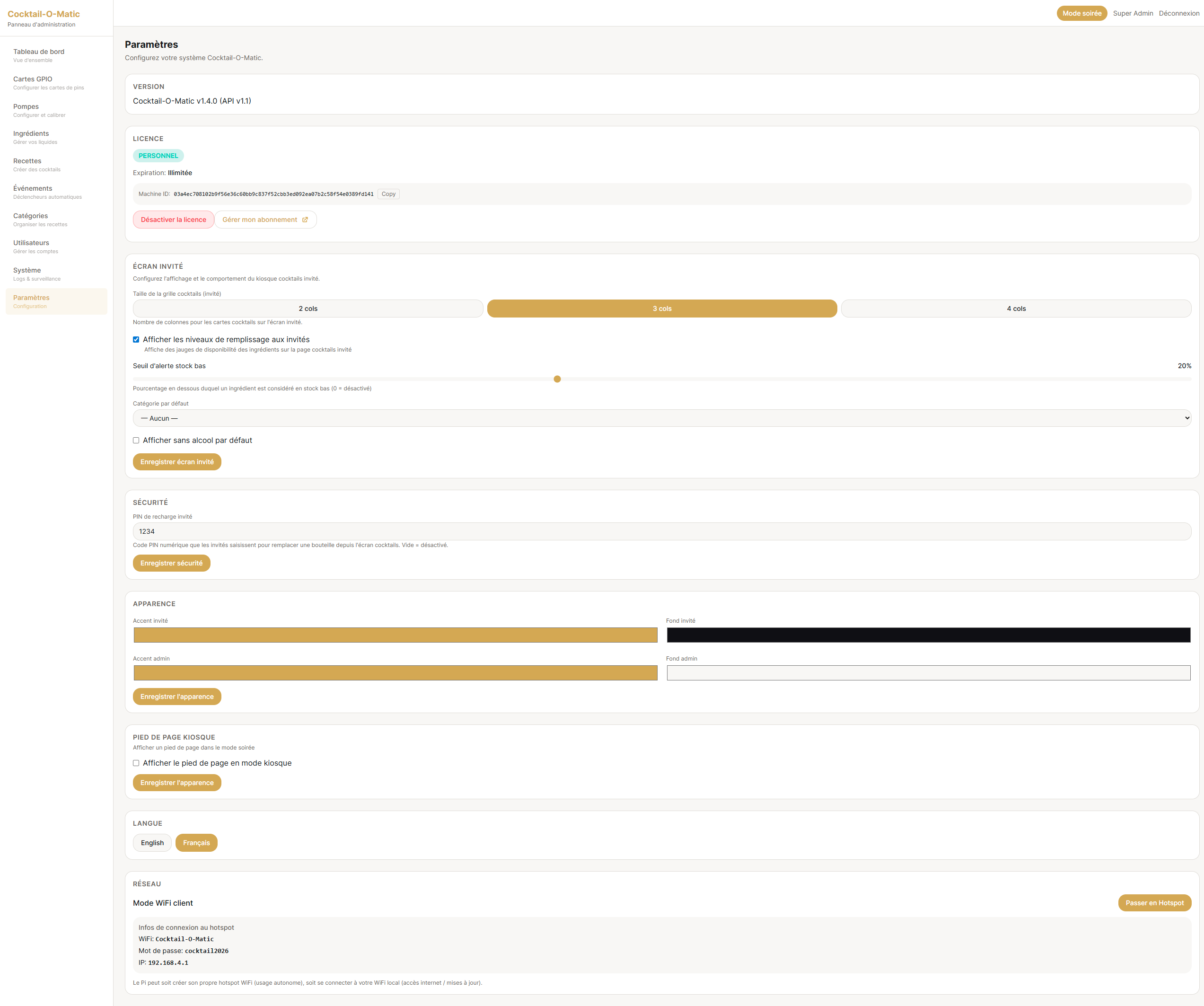 System settings and configuration