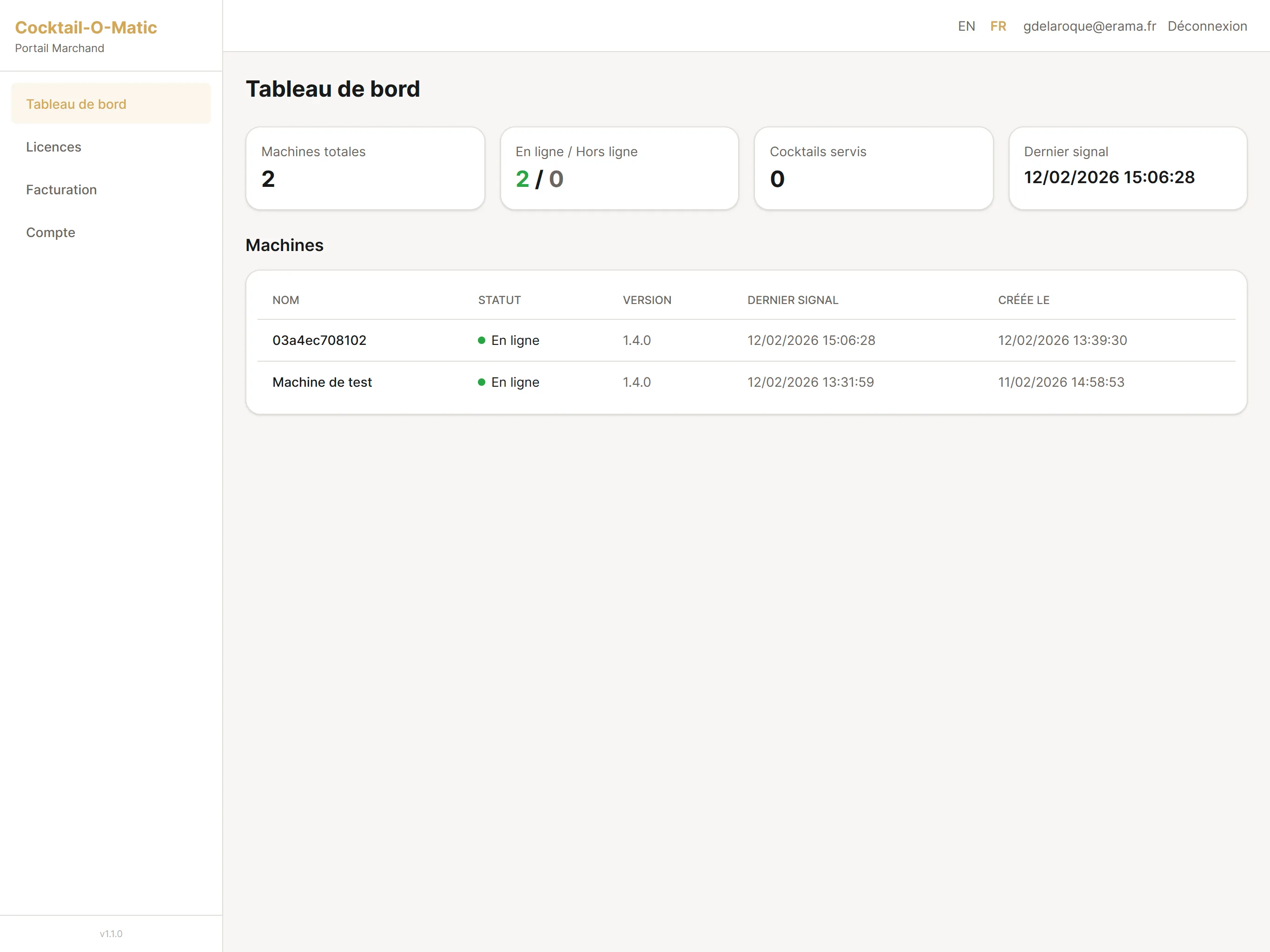 Cloud fleet dashboard showing multiple machines across a site