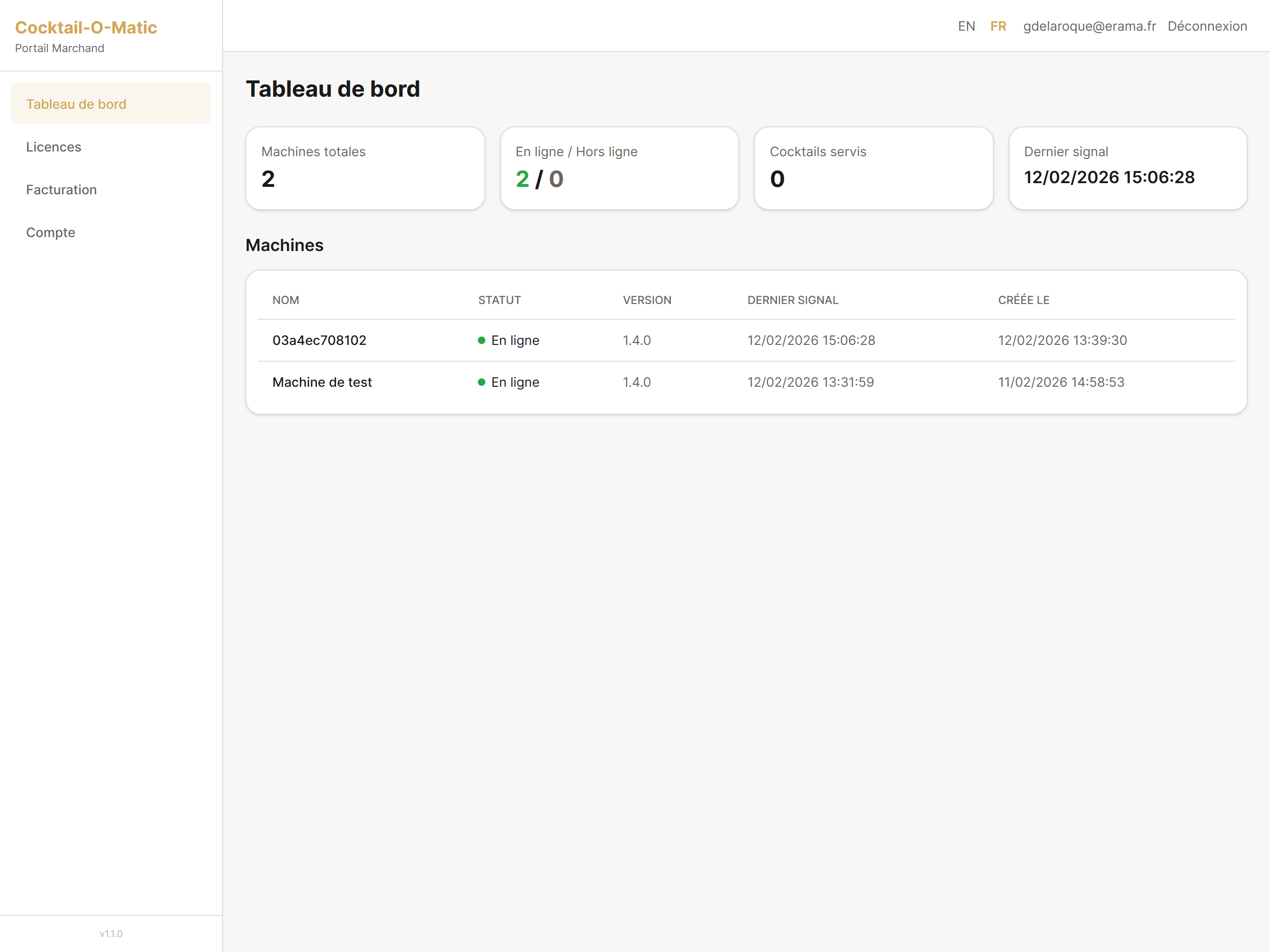 Cloud merchant dashboard with fleet monitoring