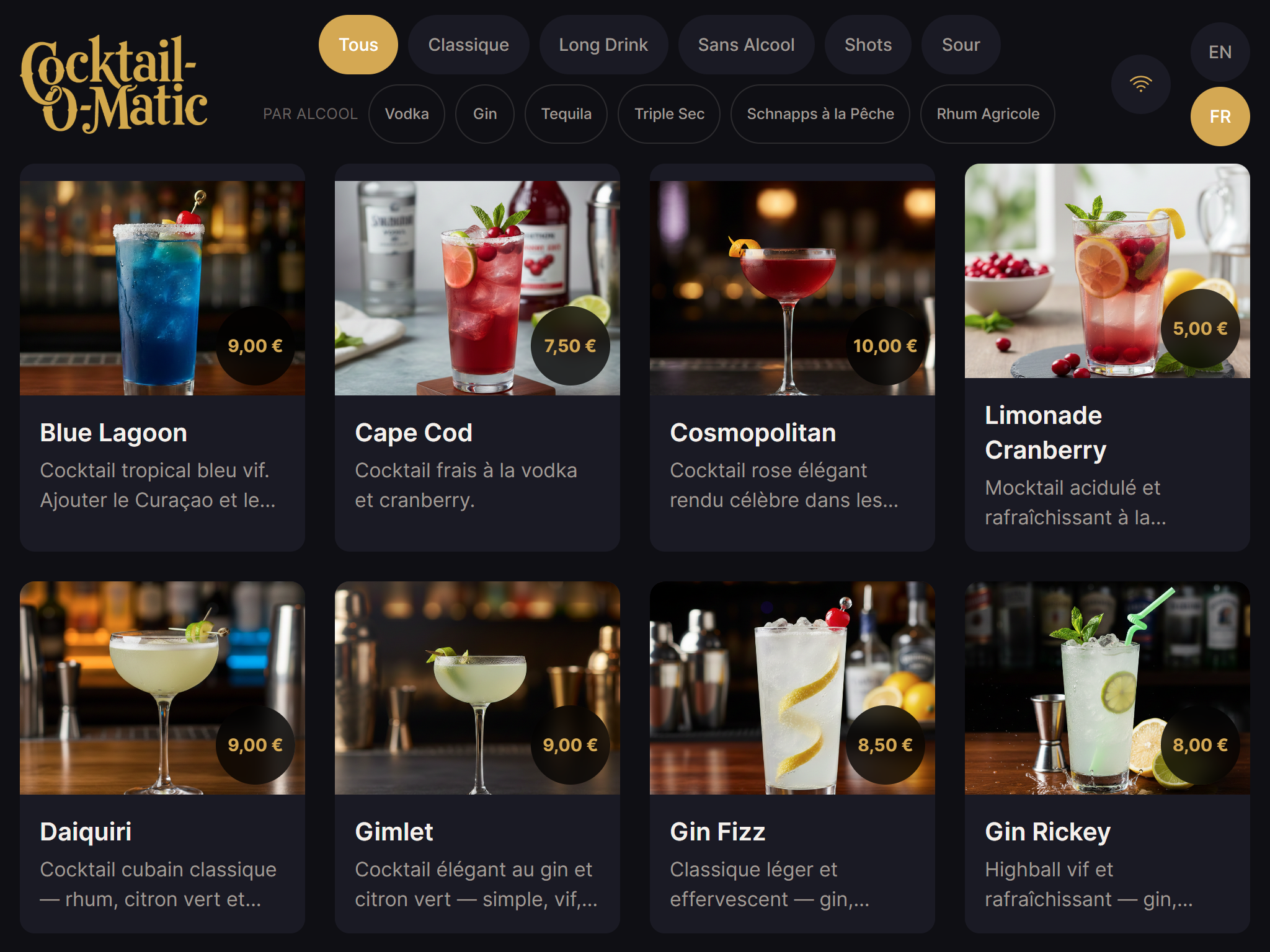 Cocktail-O-Matic guest cocktail grid