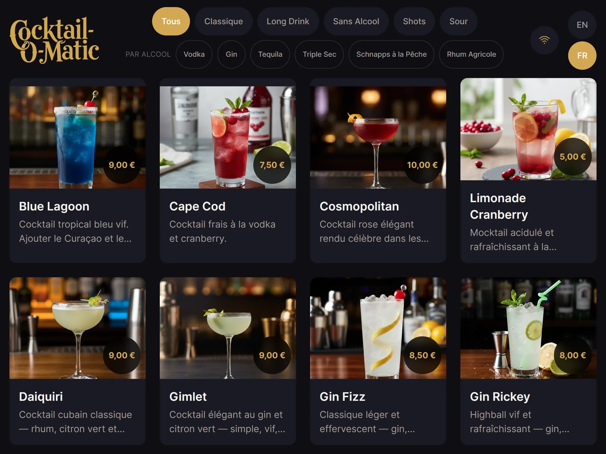 Cocktail-O-Matic guest cocktail grid